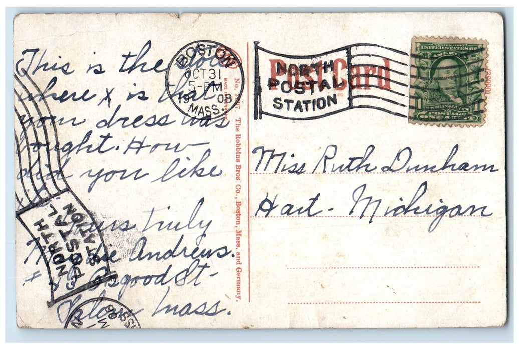 1908 Town House Square Buildings Salem Massachusetts MA Posted Vintage Postcard