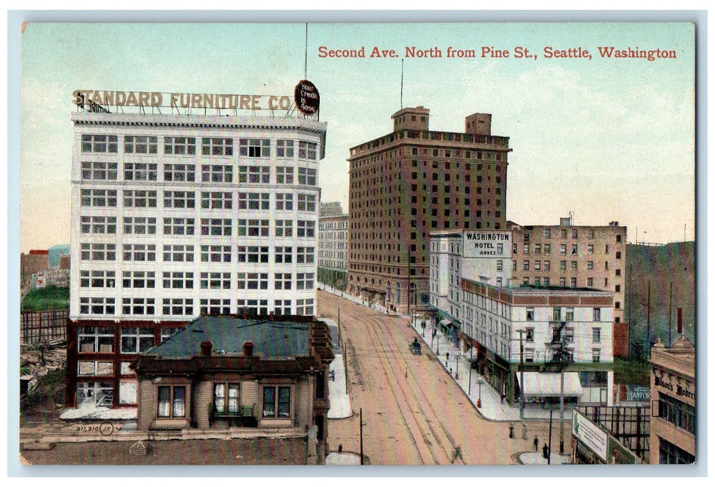 c1950's Second Avenue North From Pine St. Railway Seattle Washington WA Postcard