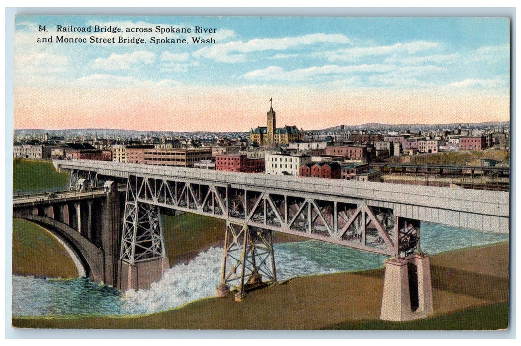 c1950's Railroad Bridge Across Spokane River View Seattle Washington WA Postcard