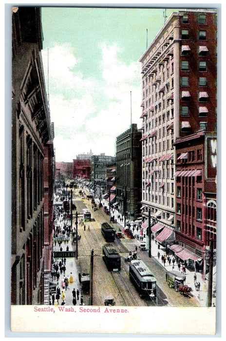 c1920's Second Avenue Building Railway Trolley Seattle Washington WA Postcard