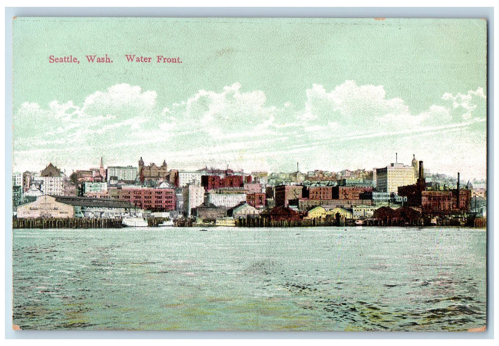 c1950's Water Front Buildings Towers Stacks View Seattle Washington WA Postcard