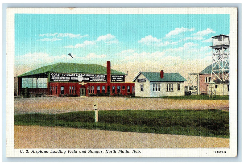 c1940s U.S. Airplane Landing Field And Hanger North Platte Nebraska NE Postcard