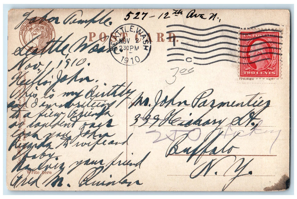 1910 Halibut Fishing Boats Docks Flag Ferry Stack Seattle Washington WA Postcard