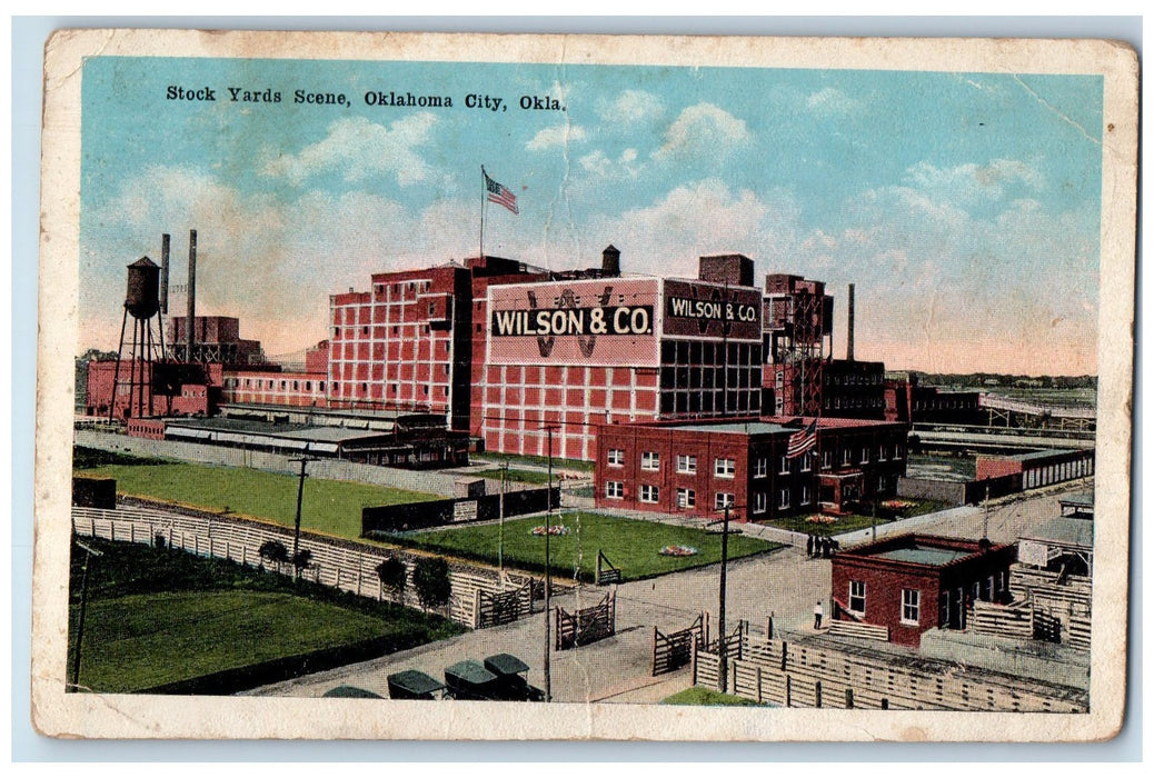1919 Stock Yards Scene Oklahoma City Wilson & Co. Oklahoma OK Posted Postcard