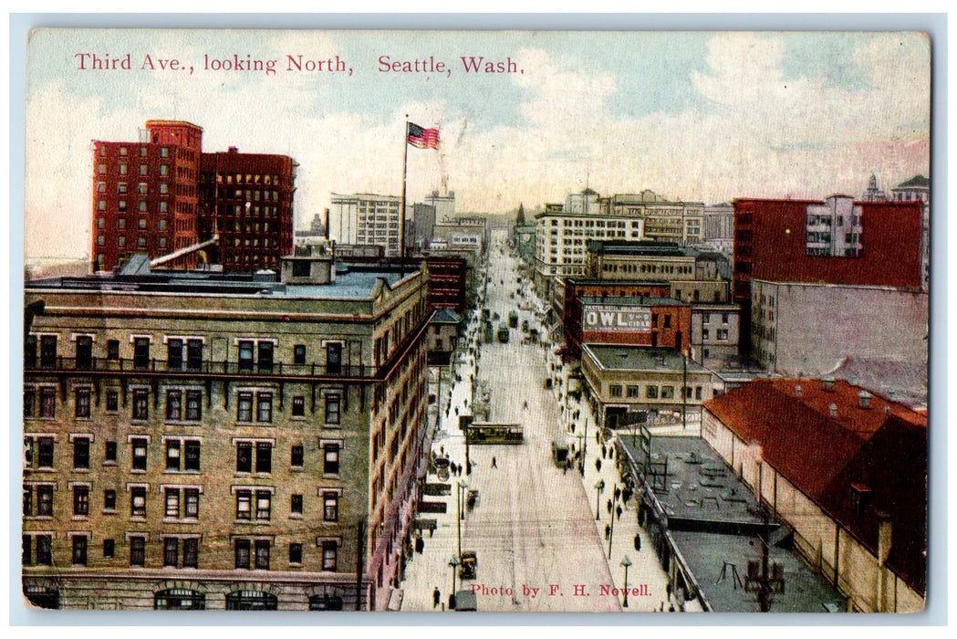 c1950's Third Avenue Looking North Aerial View Seattle Washington WA Postcard