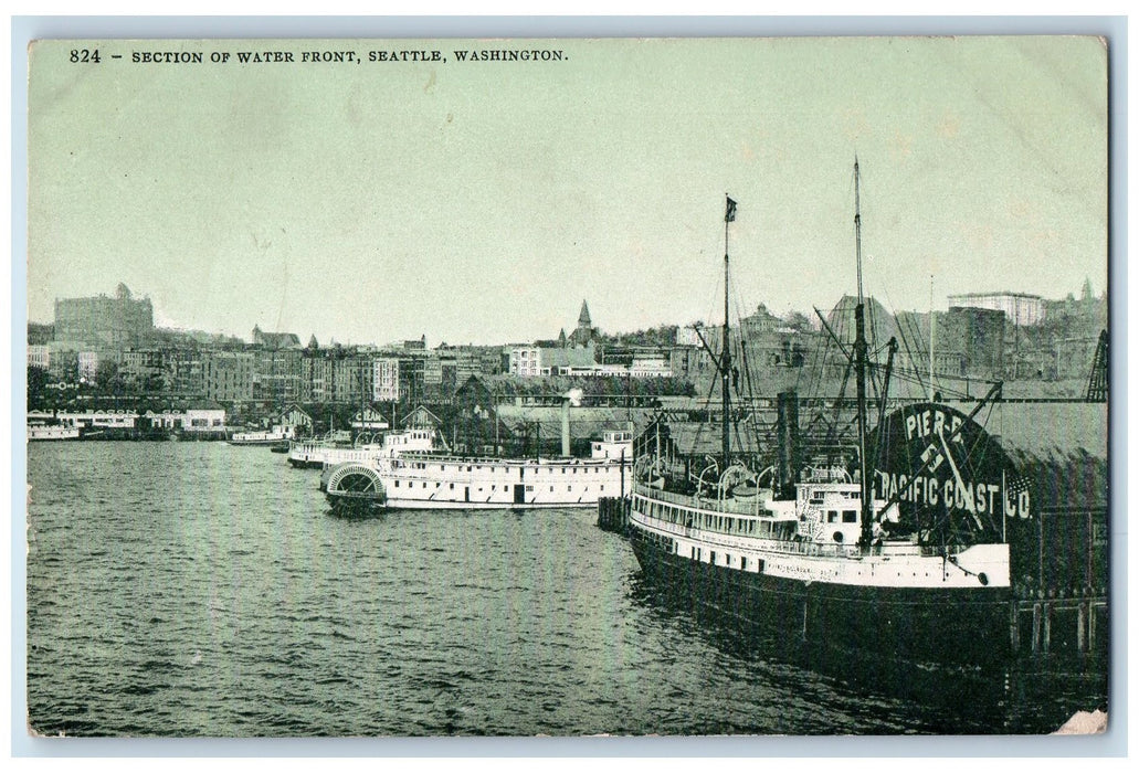 c1950's Section Of Water Front Docking Ships Boat Seattle Washington WA Postcard