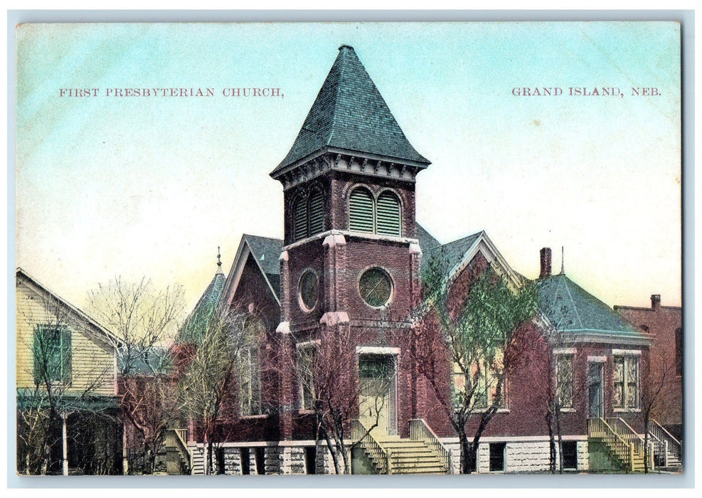 c1910s First Presbyterian Church Exterior View Grand Island Nebraska NE Postcard