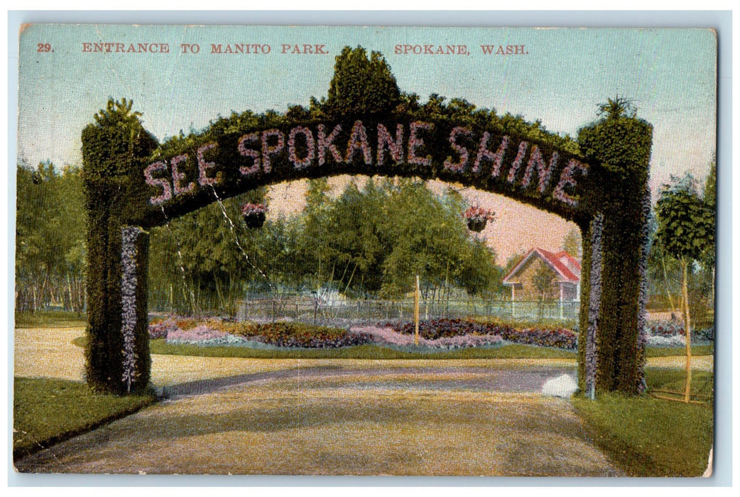 c1950 Entrance To Manito Park Arch Dirt Road View Spokane Washington WA Postcard