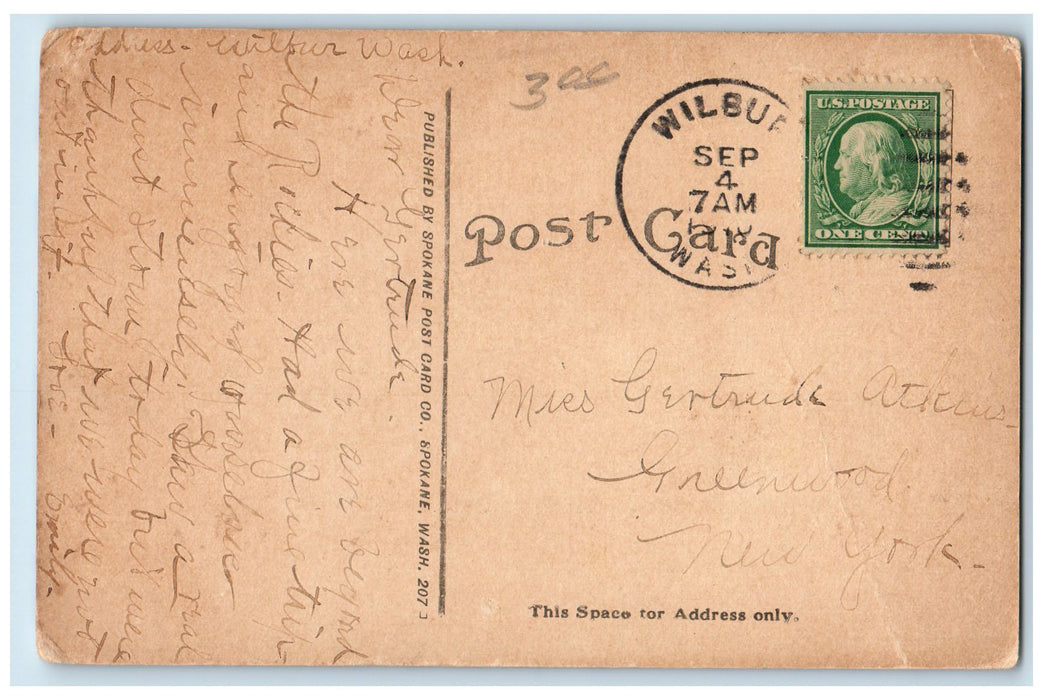 1908 Riverside Avenue Trolley Railway Crowd Building View Spokane WA Postcard