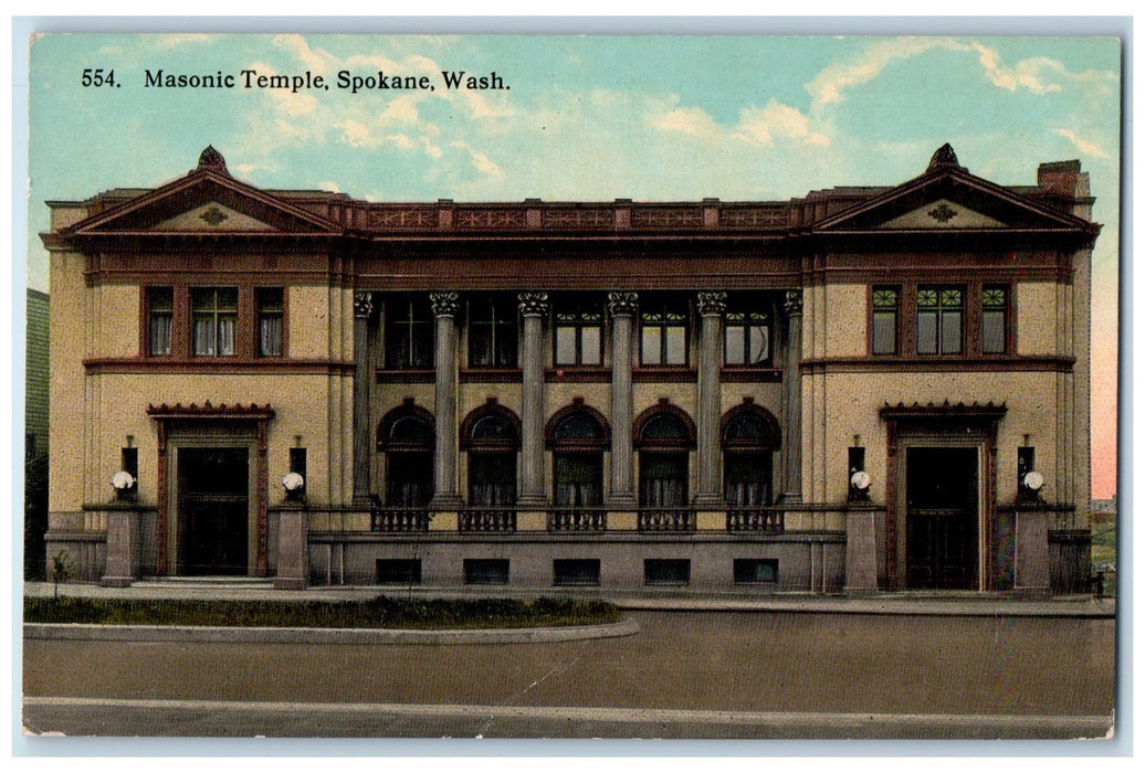 c1950 Masonic Temple Building Entrance Two Doors Spokane Washington WA Postcard