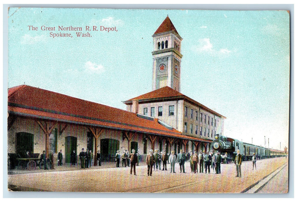 c1950's The Great Northern Railroad Train People Spokane Washington WA Postcard
