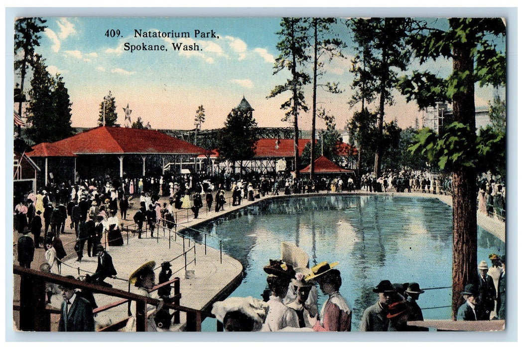 c1950's Natatorium Park Tourists Sheds Amusement Spokane Washington WA Postcard