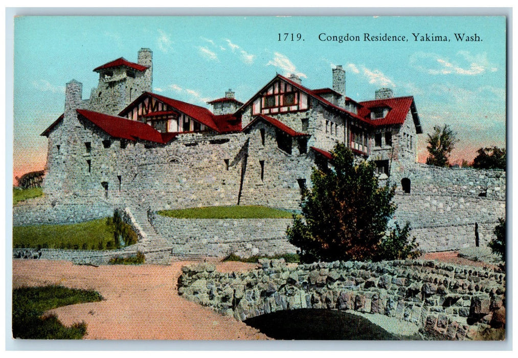 c1950's Congdon Residence Stone Building Bridge Yakima Washington WA Postcard