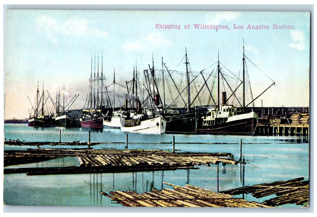 c1950 Shipping At Wilmington Los Angeles Harbor Ship Dock California CA Postcard