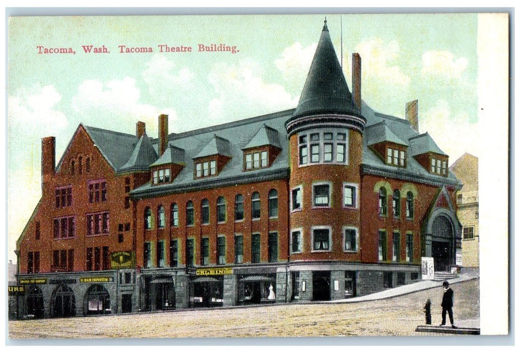 c1920's Tacoma Theater Building Tower Dirt Road Tacoma Washington WA Postcard