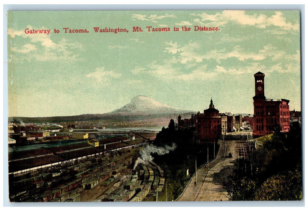 c1950's Gateway To Tacoma Road Clock Tower Building View Washington WA Postcard