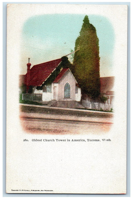 c1905's Oldest Church Tower In America Dirt Road Tacoma Washington WA Postcard