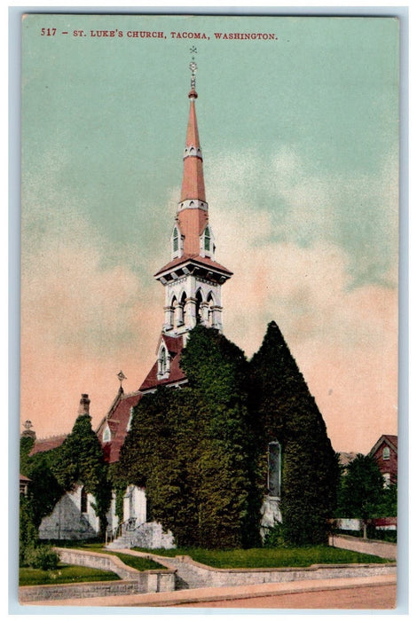 c1950 St. Luke's Church Building Cross Tower View Tacoma Washington WA Postcard