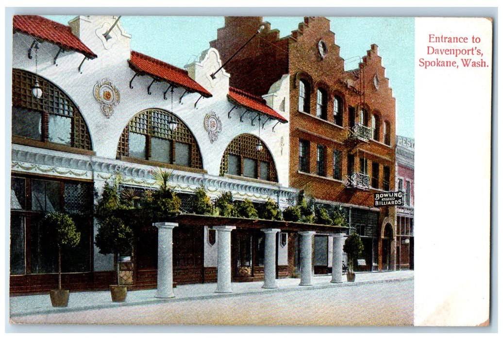 c1920's Entrance Davenport's Restaurant Building Spokane Washington WA Postcard