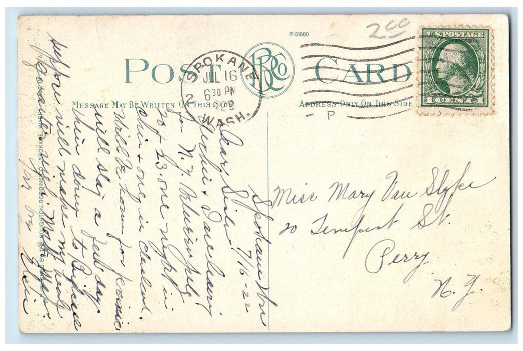 1922 Lobby Davenport Hotel Restaurant Tourists Spokane Washington WA Postcard