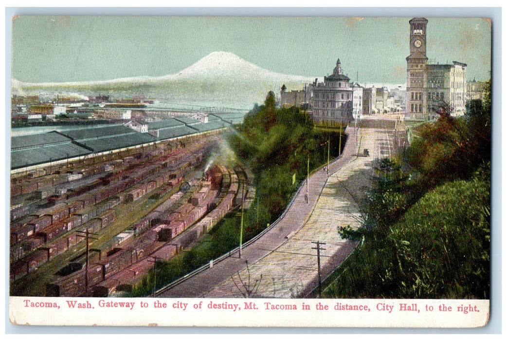 c1920's Gateway To City Of Destiny City Hall Mt. Tacoma Washington WA Postcard