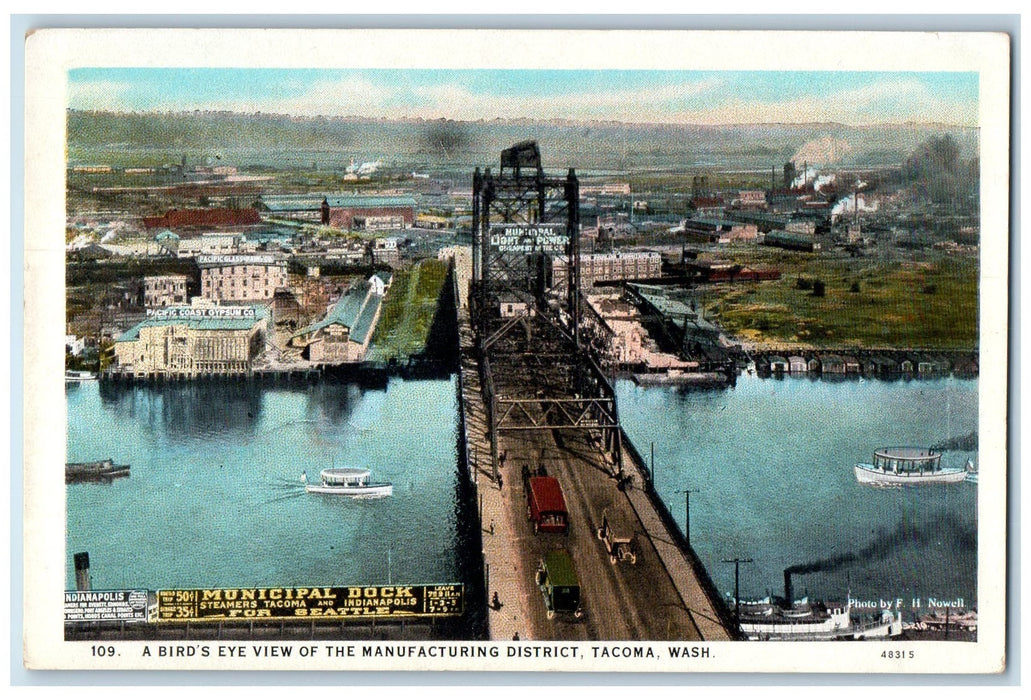 c1920 Birds Eye View Manufacturing District Bridge Tacoma Washington WA Postcard