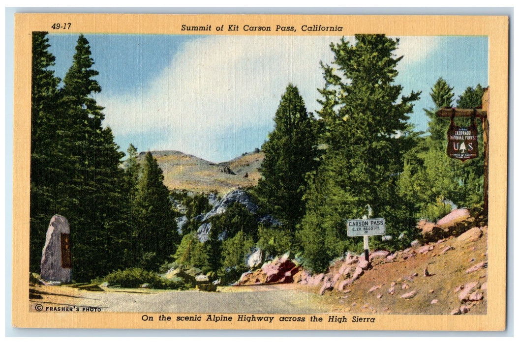 c1940s Summit Of Kit Airplane Highway Across high Sierra Carson Pass CA Postcard