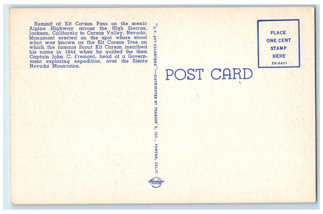 c1940s Summit Of Kit Airplane Highway Across high Sierra Carson Pass CA Postcard