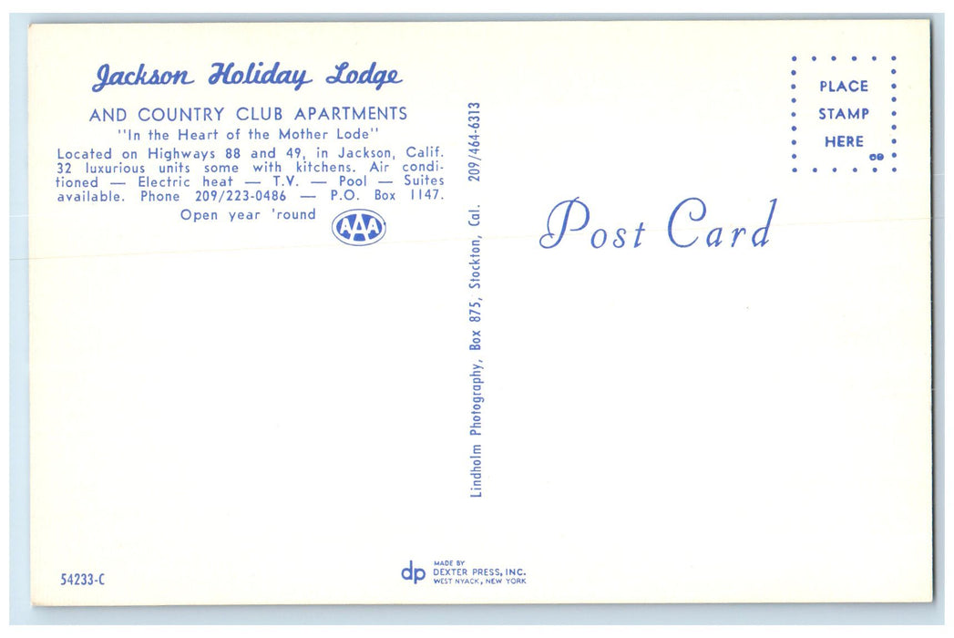 c1960s Jackson Holiday Lodge Country Club Apartments Scene Jackson CA Postcard
