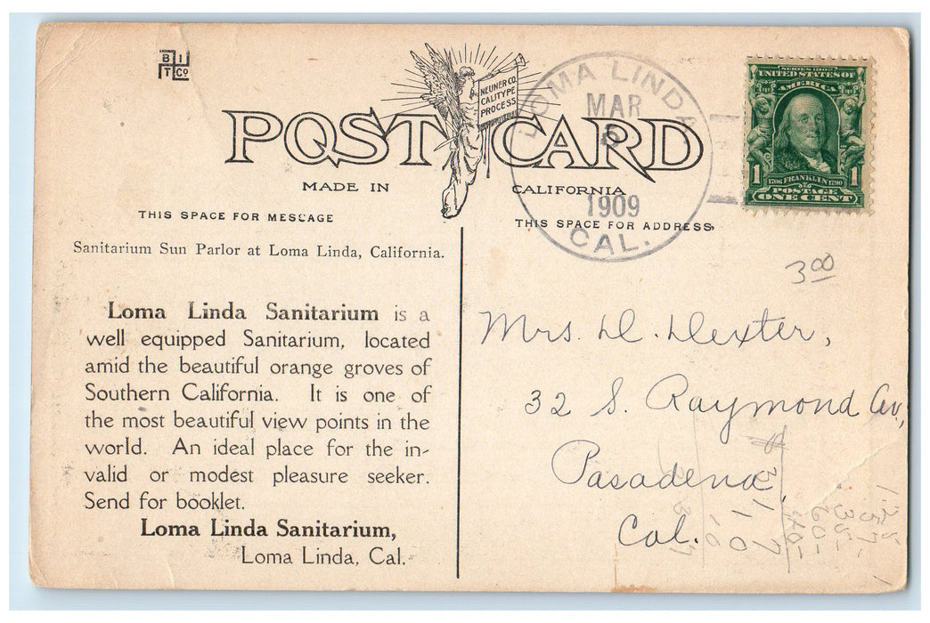 1909 Loma Linda Sanitarium Interior Loma Linda California CA Posted Postcard