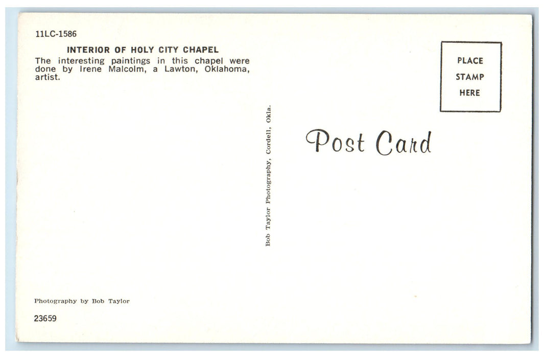 c1960s Interior of Holy City Chapel Scene Lawton Oklahoma OK Unposted Postcard