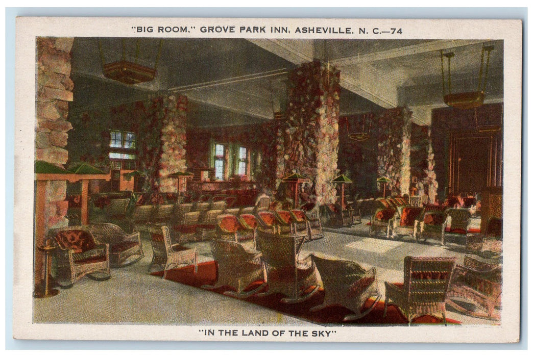 c1940s Big Room Grove Park Inn Interior Asheville North Carolina NC Postcard