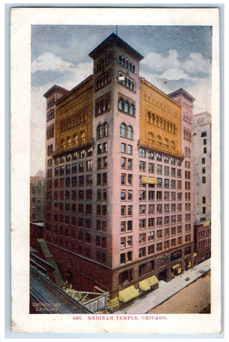 1909 Medinah Temple Exterior Roadside Chicago Illinois IL Posted Shops Postcard