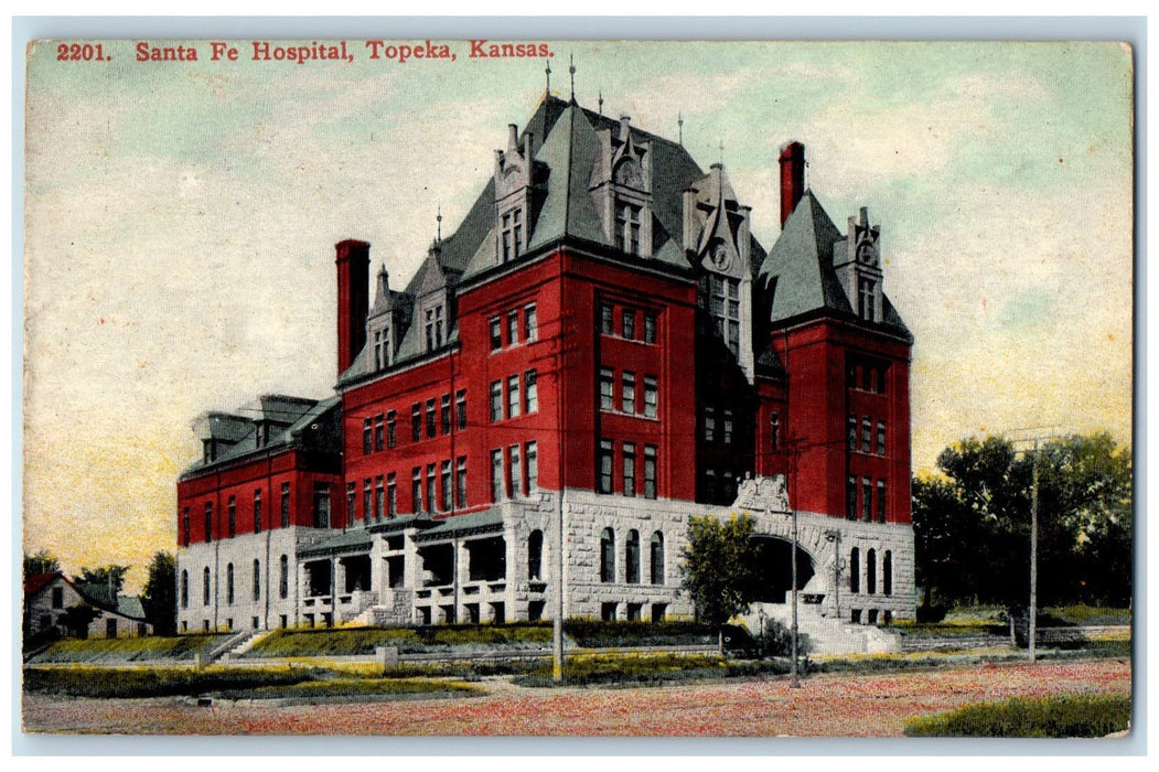 1910 Santa Fe Hospital Exterior Scene Roadside Topeka Kansas KS Posted Postcard