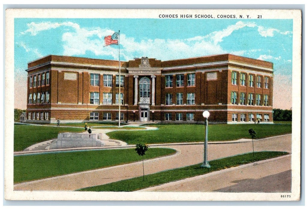 c1920s Cohoes High School Exterior Roadside Cohoes New York NY Unposted Postcard