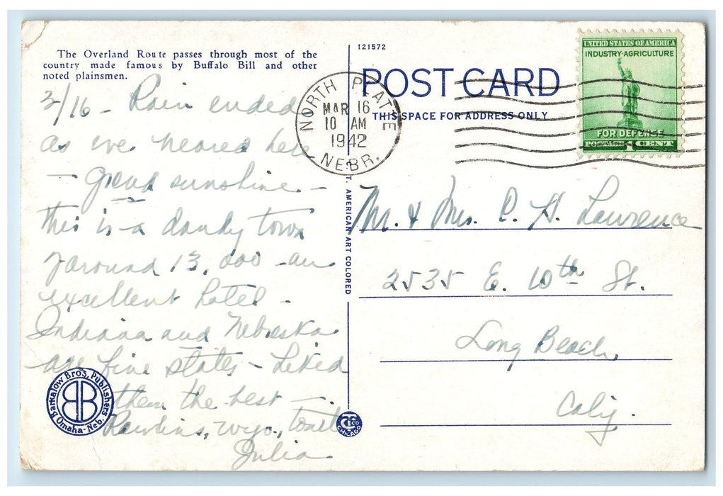 1942 Ranch Of The Late Colonel W.F Cody North Platte Nebraska NE Posted Postcard