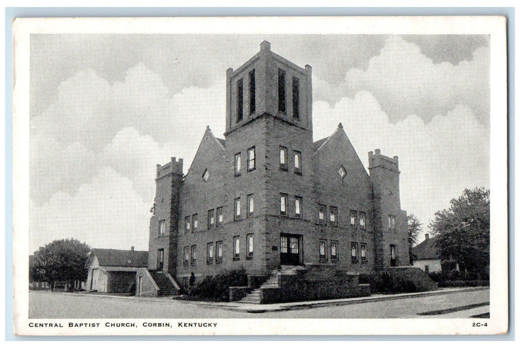 c1940s Central Baptist Church Exterior View Corbin Kentucky KY Unposted Postcard