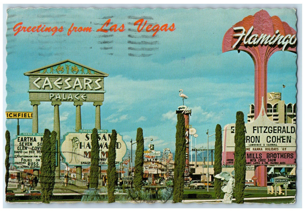 1974 Greetings From Las Vegas Caesars Palace Nevada NV Posted Vintage Postcard