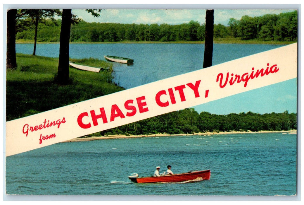 1960 Greetings From Chase City Canoe Scene Virginia VA Posted Boats Postcard