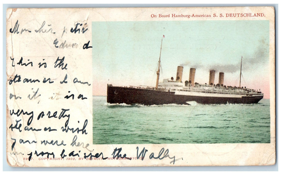 1903 On Board Hamburg-American Steamship Deutschland Watsonville CA Postcard
