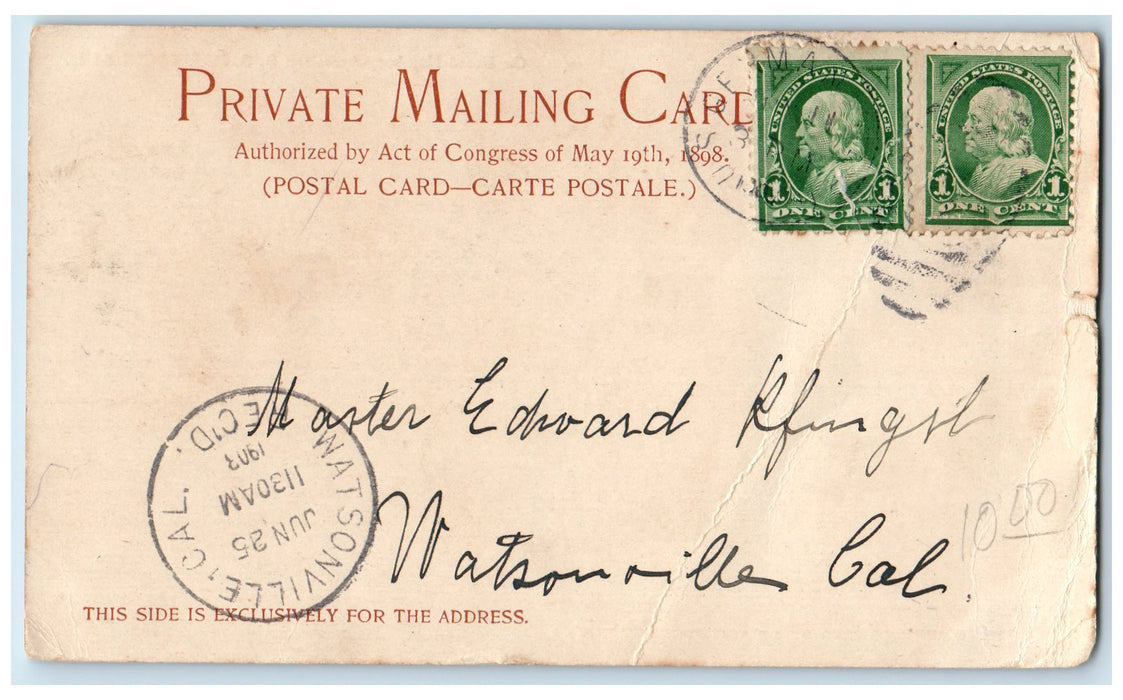1903 On Board Hamburg-American Steamship Deutschland Watsonville CA Postcard