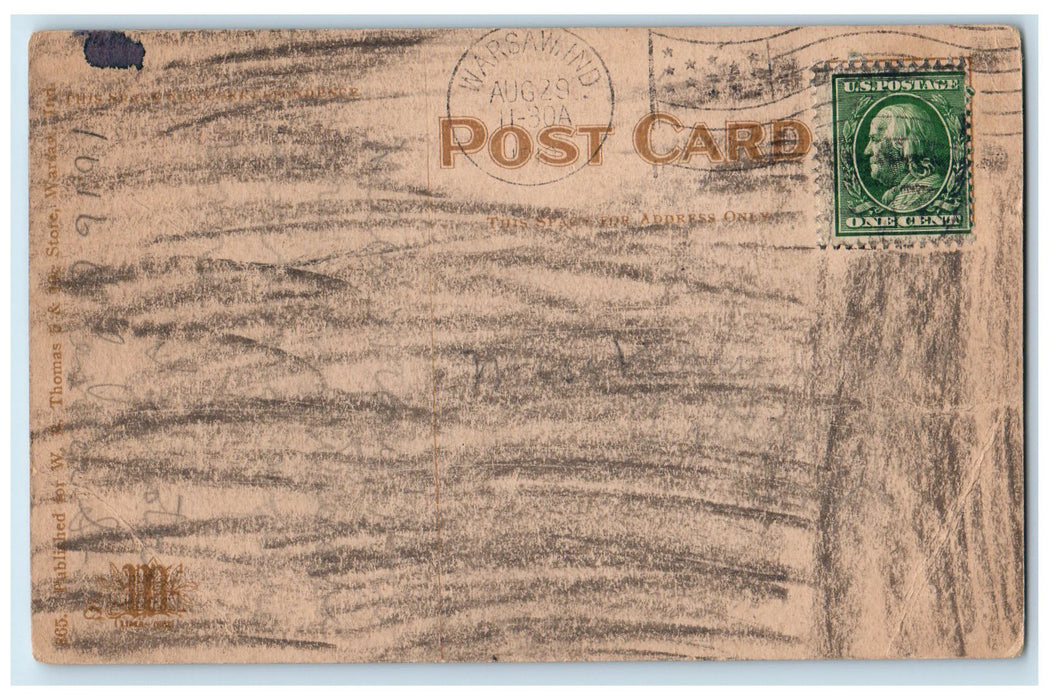 1913 Pennsylvania Railroad Station People View Warsaw Indiana IN Posted Postcard