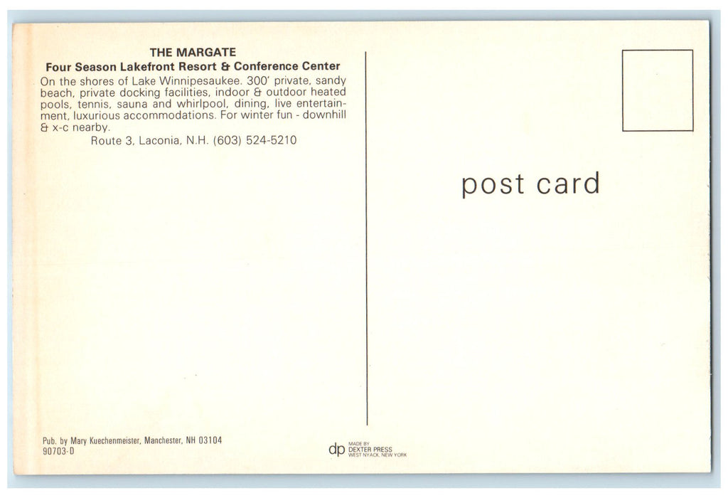 c1960's The Margate Four Season Lakefront Resort Laconia NH Unposted Postcard
