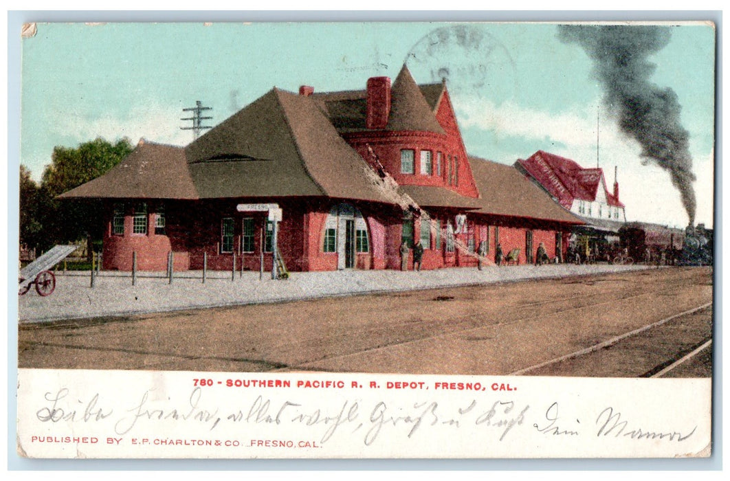 1907 Southern Pacific Railroad Depot Scene Fresno California CA Posted  Postcard