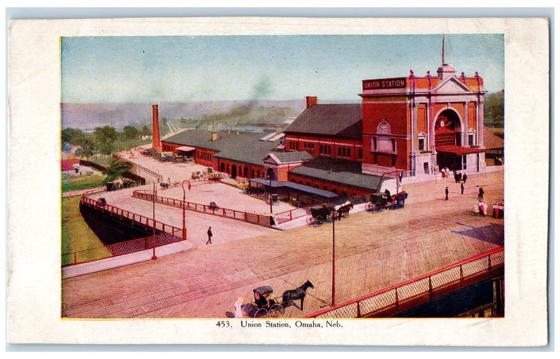 c1905s Union Station Exterior Roadside Omaha Nebraska NE Unposted Horse Postcard