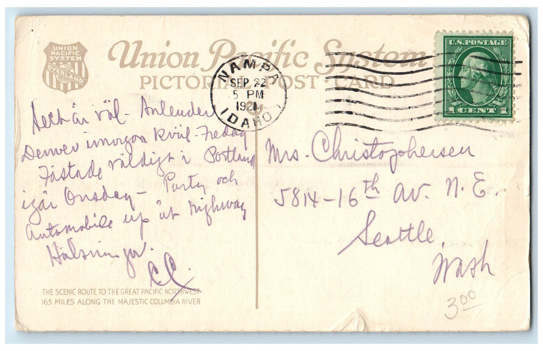 1921 Union Pacific System And Columbia River Highway Oregon OR Posted Postcard