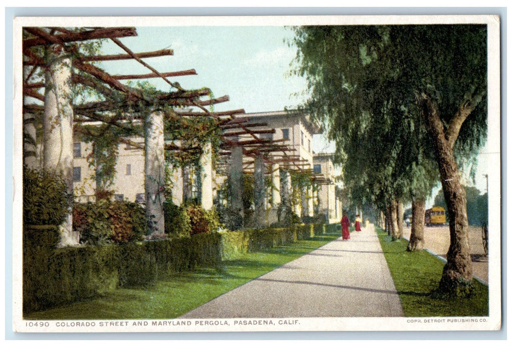 c1940s Colorado Street And Maryland Pergola View Pasadena California CA Postcard