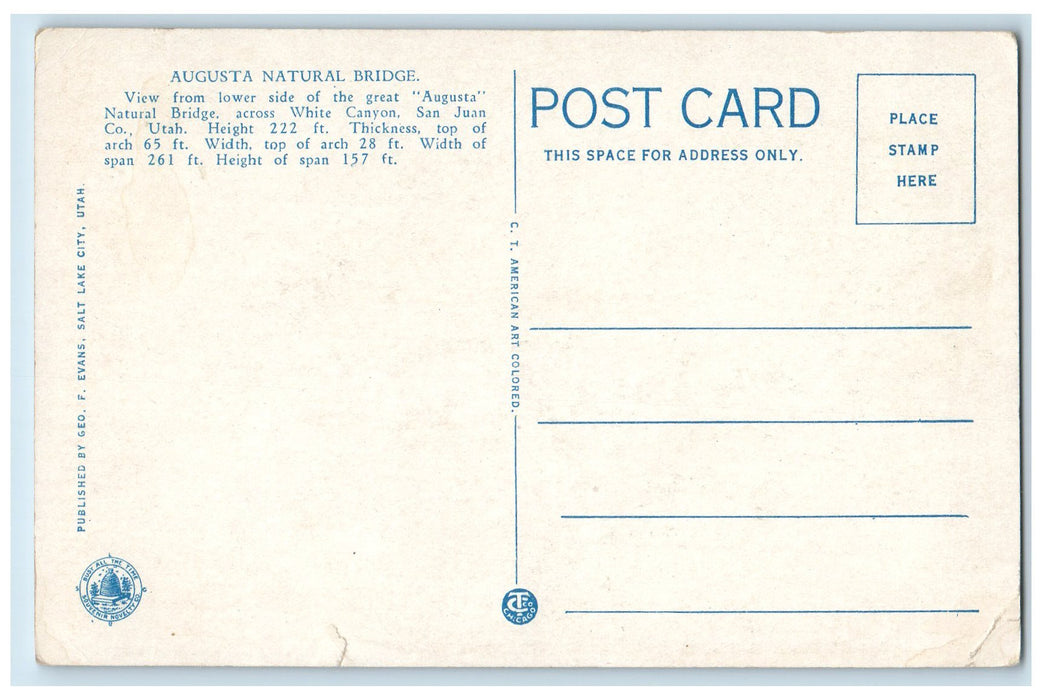 c1940s Augusta Natural Bridge Rock Formation San Juan County Utah UT  Postcard