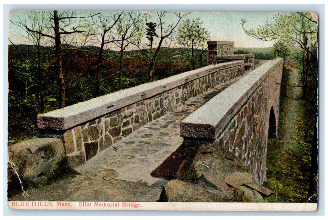 c1940s Eliot Memorial Bridge View Blue Hills Massachusetts MA Unposted Postcard