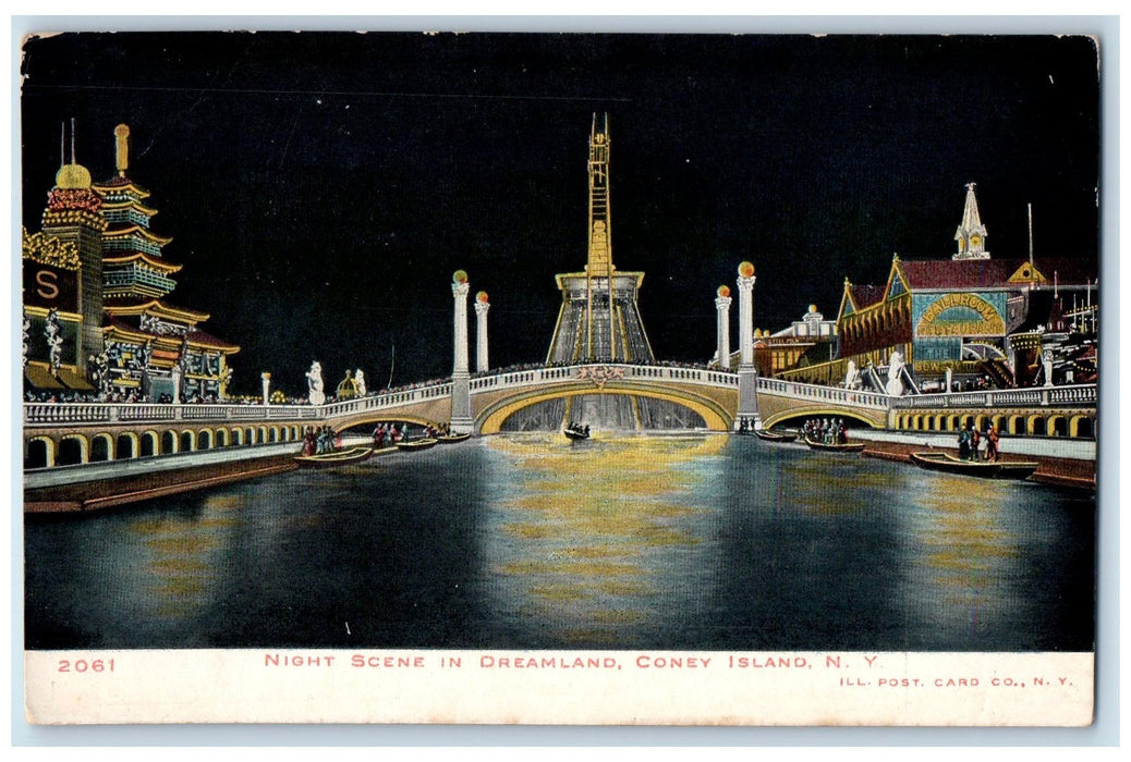 c1905s Night Scene In Dreamland Coney Island New York NY Unposted Boats Postcard
